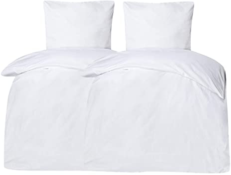 Moon Classic - 2er Pack Hotelbettwäsche Linon aus 100% Baumwolle - 140g/m² - Bettwäsche ca. 135x200 / 80x80 cm - mit Hotelverschluss - 95° (weiß)