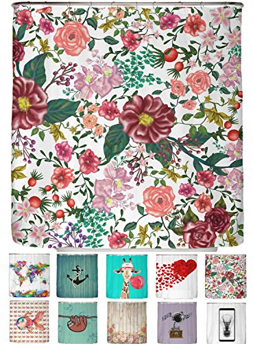 arteneur® - Rote Rosen - Anti-Schimmel Duschvorhang 180x200 - Recycelt mit Öko-Tex Standard 100 - Beschwerter Saum, Blickdicht, Wasserdicht, Waschbar, 12 Ringe in Rosa & E-Book mit Reinigungs-Tipps