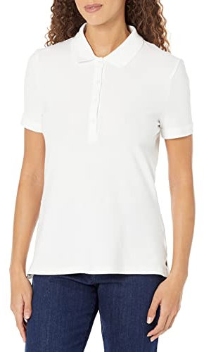 Amazon Essentials Women's Short-Sleeve Polo Shirt (Available in Plus Size), White, XS