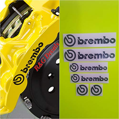 R&G Brembo Decal Combo Pacchetto per 6 Pistoni & 4 Pistoni & Brembo Logos Adesivo Calibro Freno Alto Temp Set di 6 Decalcomanie (Nero)