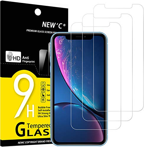 NEW'C 3 Piezas, Protector Pantalla para iPhone 11 y iPhone XR (6,1 Pulgadas), Cristal templado Antiarañazos, Antihuellas, Sin Burbujas, Dureza 9H, 0.33 mm Ultra Transparente, Ultra Resistente