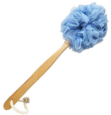 Pineker Brosse de bain en bois à long manche avec maille luffa pour exfoliation de la peau, éponge de dos pour homme et femme