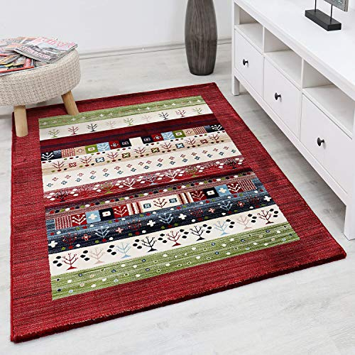 VIMODA Teppich Loribaft Gabbeh Optik Bunt Meliert mit Bordüre, Maße:120x170 cm