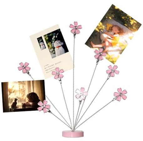 TFu Porte-Cadre Photo pour Arbre généalogique à 8 Branches, Porte-Cartes, Clips Photo, Support de Bureau pour Papier mémo, Notes de Noël, Cartes de Mariage 10 inch Fleurs de Cerisier.