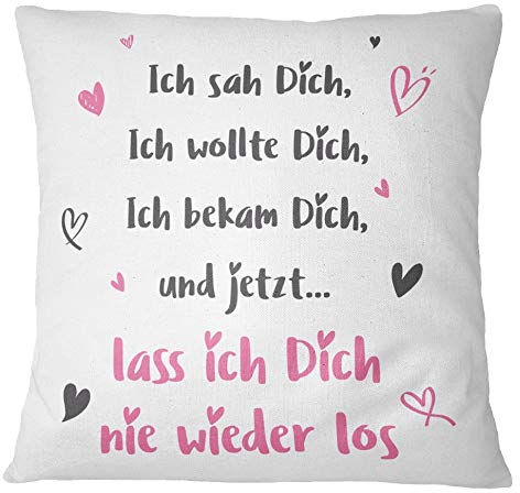 Tassenbrennerei Kissen mit Spruch Ich SAH Dich, Ich wollte Dich - Ich Liebe Dich Geschenk für Freund, Freundin (Rosa)