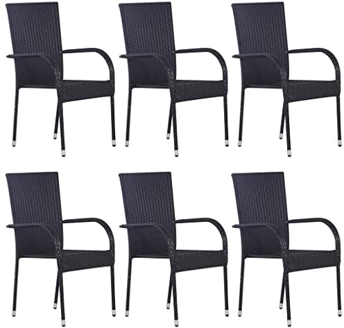 vidaXL 6X Gartenstuhl Stapelbar Gartensessel Stapelstuhl Essstuhl Stapelsessel Stuhl Sessel Stühle Gartenmöbel Terrasse Poly Rattan Schwarz