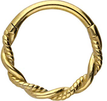 PIERCINGLINE Segmentring Clicker doppelt gedreht Chirurgenstahl Piercing für Nase Septum Ohr Helix Tragus Goldfarben 10 mm