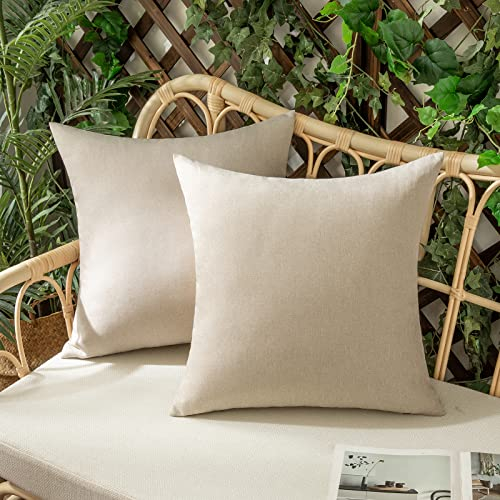 Woaboy 2er Set Outdoor Kissenbezüge Wasserfeste Kissen Wasserdicht Kissenhülle Dekohülle Sofakissen Moderne Couchkissen für Draußer Sofa Balkon Terrasse Garten 45 x 45 cm Beige