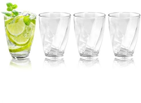Topsky 350ml Stackable Plastic Glasses Set of 4, Dishwasher Safe Plastic Tumblers Plastic Cups Acrylic Drinking Glasses, Unbreakable Tumblers Reusable Acrylic Glasses
