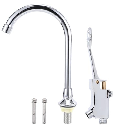 Rubinetto a pedale G1/2 in ottone cromato, rubinetto a pedale senza contatto per lavabo, ideale per ospedale e laboratorio medico, installazione facile e uso igienico