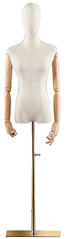 JIANFEI Schneiderpuppe Schneiderbüste, 120-210CM Höhenverstellbar Frauenkleid Form, Robust Schaufenster Anzeige Männchen Mit Hölzern Arm, Metall Quadrat Base Stand (Color : Gold, Size : Medium)