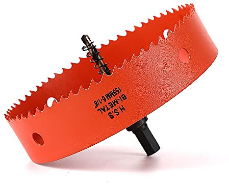 Dribotway Scie cloche bimétallique 6-1/8''(155mm) , fraiseuse trépan en acier rapide HSS, avec 1 tige et 1 perceuse, pour matériaux de cloison sèche, bois, plastiques et métaux