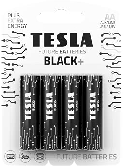 TESLA Batterien AA, LR6, 1,6 V, Alkaline plus extra energy – 4 Stück – Design Black+