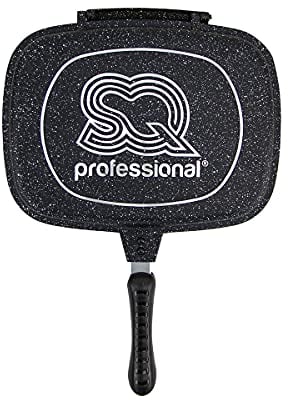 SQ Professional NEA Marbell Die-Cast Griddle Pans - Double Sided Non-Stick Stove Top Grill Pan - Deep Grill Ridges Steak Pan for Gas Hob - Frying Pan's - 32cm