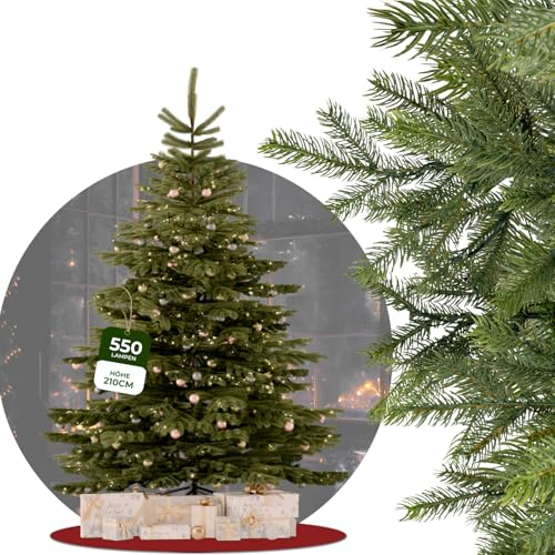 Weihnachtsbaum mit Beleuchtung | 210 cm | 550 LED | Weihnachtsbaum künstlich wie echt | LED Weihnachtsbaum inkl. stabilem Metallständer und Aufbewahrungskarton | Tannenbaum künstlich wie echt