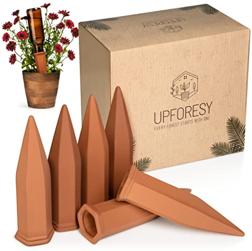 Upforesy Lot de 6 Pics d'arrosage en Terre Cuite pour Plantes d'intérieur et d'extérieur – Installation Simple et Facile – Gardez Les Plantes heureuses et arrosées Pendant Que Vous êtes Absent