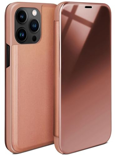 moex Void Case für Apple iPhone 13 Pro Max Hülle in Hochglanz Optik, Clear View Cover Spiegelhülle, Flip Case 360 Grad Schutzhülle mit Spiegel, Rundumschutz Handyhülle, Rose-Gold