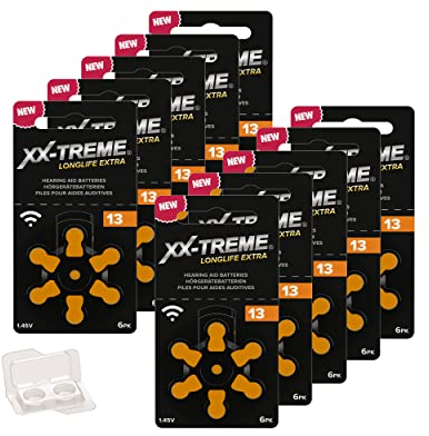XX-Treme Longlife Extra Hörgerätebatterien Typ 13 PR48 ZL2 1,45 Volt, Farbcode orange, 60 Stück