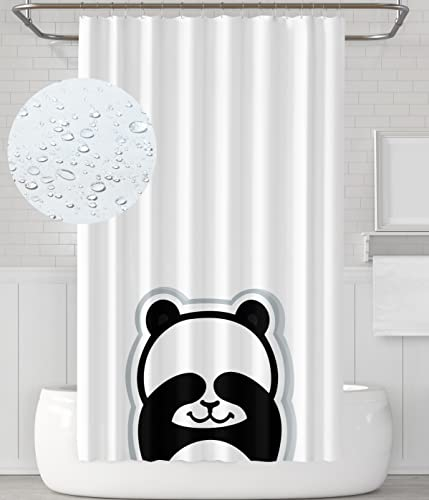 YOUNG DA - Duschvorhang Textil Weiß Schwarz Panda, Anti-Schimmel Duschvorhang für Badezimmer, Waschbare, Wasserdichter mit 12 Duschvorhängeringen, 180x180cm