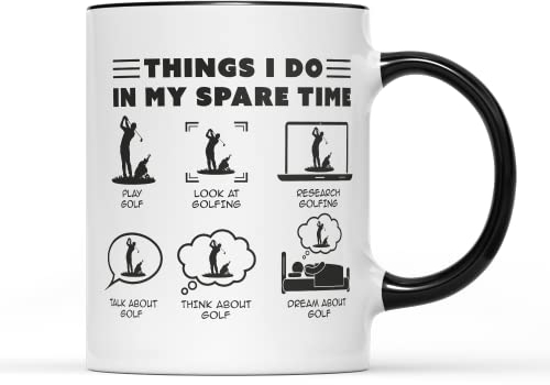 in My Spare Time Golf Mug - Mens Funny Novelty Golfing Sports Gifts Present Idea Birthday Christmas Dad Fathers Golfer Joke Ceramic Coffee Tea Cup Handle (Black Handle Prime)