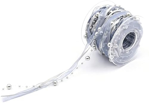 10M Perlenband Chiffon-Band und Organza-Spitze-Band-Dekoband Spitze Zierband für Hochzeits-Blumen- Nähen Handwerk Verpackung (grey)