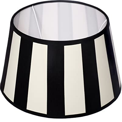 Brillibrum Design Lampenschirm gestreift Tischlampenschirm mit Streifenmuster für Lampenfassung E27 Streifen Design Tischleuchte oval rund Stoff (Rund: 25x19x15cm, Schwarz -Creme)
