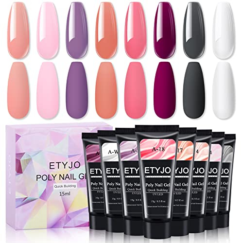 ETYJO Poly Gel Starter Set, 8 Farben Nude Rosa Violett Polygel Poly Nail Acrylgel für Nägel, Schnell Nagelverlängerung für Anfänger Home Salon Geschenk Zum Muttertag
