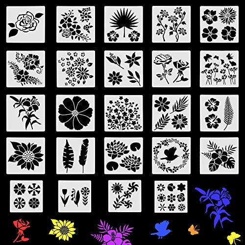 Blumenschablonen zum Malen, STCRERAG 24 Blatt Blumen Schablonen Kunststoff Blumen Stencil Wiederverwendbare Rosen Sonnenblumen Schablone Schöne Blumen Vorlage für DIY-Malerei Karten Kunstwerke