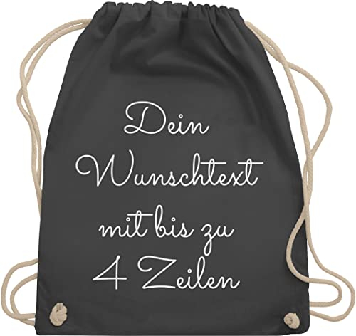 Turnbeutel Rucksack - Aufdruck selbst gestalten - Wunschtext I Geschenk personalisiert - Unisize - Dunkelgrau - stoffbeutel kindergarten beutel wechselkleidung personalisierte bedrucken sportbeutel