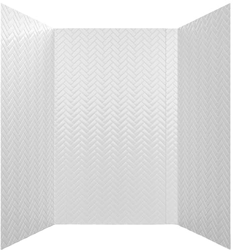 From Plain To Beautiful In Hours 133-HERR-KIT Herringbone Tile Tub and Shower Wall Panels Surround, Gloss White, 96 Square Feet
