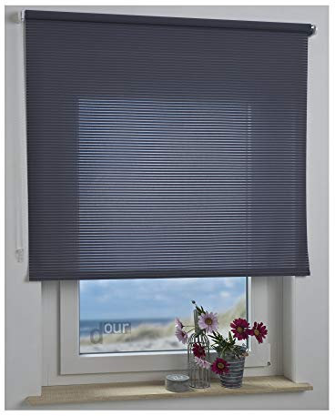 ourdeco Rollo/Seitenzugrollo / 102 x 180 Breite x Höhe/Streifen dunkelgrau/lichtdurchlässiger Stoff/Sichtschutzrollo/Dekor-Rollo