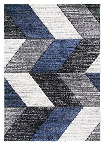 SrS Rugs® Impulse - Area Rug for Living Room, Bedroom, Hallway Runner Rug - Abstract Geometric Design - Provides Home with Comfort and Warmth (Navy Blue Chevron, 200cm x 300cm)