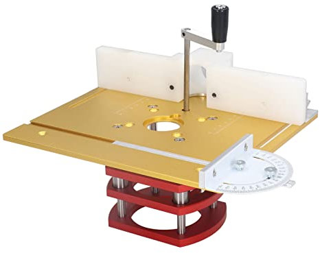 Router Lift with Top Plate, Router Lift Systems for 2-4/7 Diameter Motors, 7-7/8 x 9-7/16 Plate, Trim Router Table with Insert Plate Kit for Woodworking Slotting Chamfering (Gold)