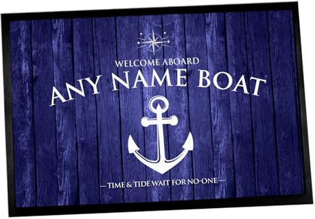 Artylicious Personalised Narrow Boat Mat - Blue Canal narrow Boat/sailing nautical accessories, door mat 60 x 40cm B555