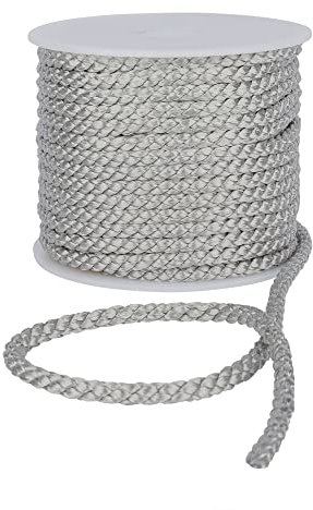 Discount Fabrics Crepe Cord - 6mm Premium Cotton Rope, Strong Macrame Cord for Projects, Piping Cord for Cushions, Nylon Drawstring Cord, Cotton Nylon Strong String (Silver, 1m)