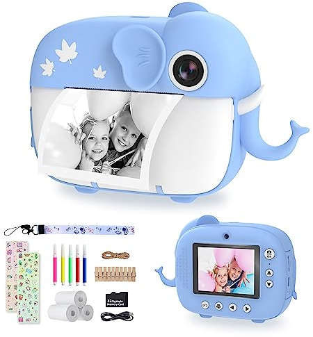 TIATUA Kinderkamera Sofortbildkamera,Digitalkamera für Kinder mit Druckpapier & 32G Karte,VideoKamera mit 2,4 Bildschirm,Fotokamera Sofortbilder,Geschenk für Kinder 3-12 Jahren