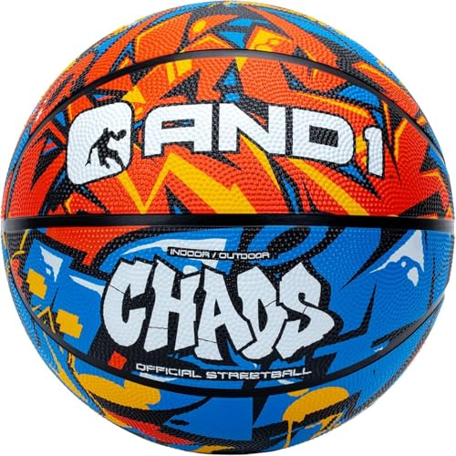 AND1 Chaos Gummi-Basketball: Offizielle Verordnung Größe 7 (74,9 cm) Gummi-Basketball – tiefe Kanalkonstruktion Streetball, hergestellt für drinnen und draußen
