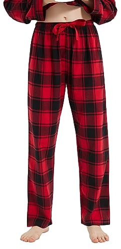 kolipajam Pantalon de pyjama pour femme en 100 % flanelle de coton teinté en fil teinté à carreaux, avec poches, cordon de serrage à la taille, pantalon de loungewear, motif à carreaux bleu foncé pour