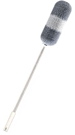 Plumero con Mango Largo Retráctil, Plumero de Microfibra con Barra Extensible, Plumero Telescópico de 110 para Limpieza, Antiarañazos, Cabezal Flexible, Lavable para Techo,(Gris Blanco)