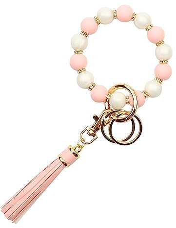 AOKSUNOVA Schlüsselanhänger Rosa Schlüsselanhänger Frauen Schlüsselanhänger Armreif Silikon Perlen Geschenk für Frauen
