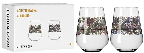 RITZENHOFF 3911001 Universalglas 2er-Set 500 ml - Schattenfauna Set Nr. 1, Dschungel-Motiv bunt - Made in Germany, Grün, Rot, Pink