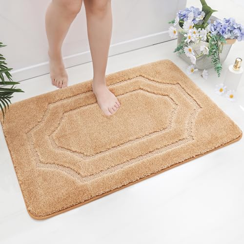 BEQHAUSE Badezimmermatte, rutschfeste Badematte, Badvorleger rutschfest Waschbar, Duschvorleger rutschfest, Geeignet für Badezimmer und Toiletten, Beige, 60 x 90 cm