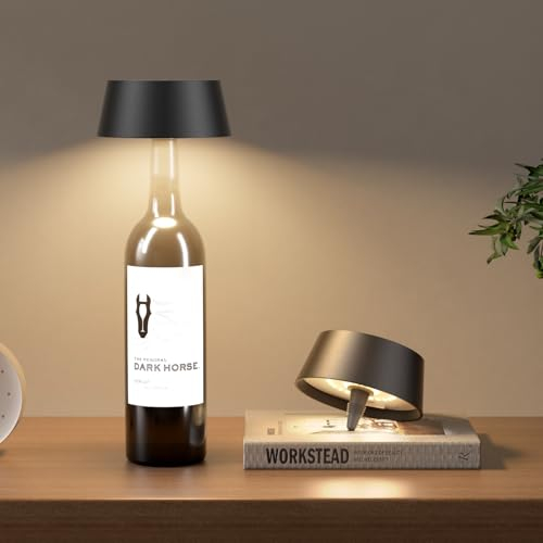 Aipsun 2 PCS Luce per Bottiglia Dimmerabile a LED senza fili nero, Luce per Bottiglia Portatile con Batterie, Lampada da Tavolo Tattile IP54 per uso interno/esterno, bar, ristoranti