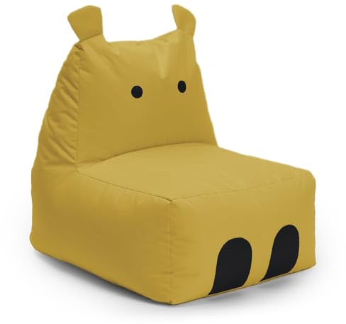 Lumaland Kindersitzsack Hippo | Sitzsack Tier Familie für Kinder | Wasserabweisender Bean Bag für Indoor & Outdoor | Pflegeleichtes Material | 80 x 70 x 65 cm & 2,9 kg leicht [Gelb]