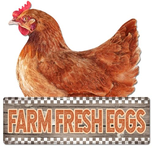 GLOBLELAND „Farm Fresh Eggs“ Vintage Metallhuhn Blechschild, Retro Farm Plakette, Poster, Metallwand, Dekorative Blechschilder Für Zuhause, Küche, Restaurant, Café, Club, Bar, Dekoration
