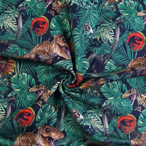 Craft Cotton Company 100 % Baumwolle, Jurassic Park, opulenter Dschungel, 110 cm breit, Kinder-Bastelstoff zum Quilten, Nähen; Meterware vorgeschnitten (Dinosaurier)