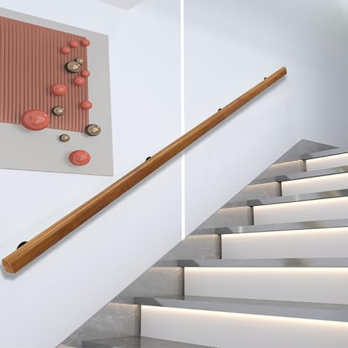 Corrimano in Legno, Kit Completo con Staffa in Metallo, corrimano per Scale Interne ed Esterne, ringhiera per Montaggio a Parete, Sicuro e Antiscivolo, Adatto per balconi di Ville (A, 120CM)