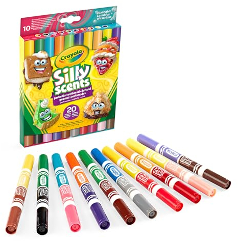 CRAYOLA - Silly Scents, Rotuladores Perfumados Lavables Doble Maxi Punta, Caja con 10 Rotuladores, 20 Colores y 20 Aromas Diferentes, Para la Escuela y el Tiempo Libre, a partir de 3 años, 58-8344