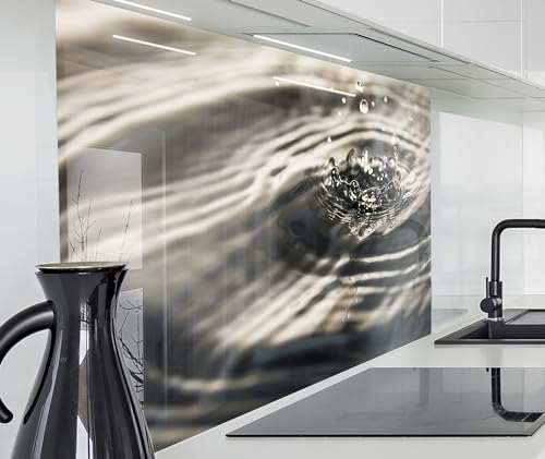 timalo Spritzschutz Wand für Herd, Küche Küchenrückwand Glasoptik | Acryl Glas 2mm | Glasrückwand Acrylglas Wandpaneele Rückwandschutz Platte | 120x80cm Wassertropfen, See