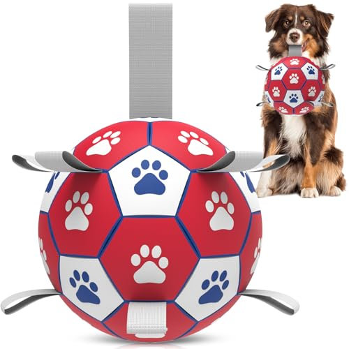 HETOO Dog Soccer Ball, Interactive Dog Toys for Doggies, Durable Dog Balls for Small & Medium Dogs Red White (8 inch)